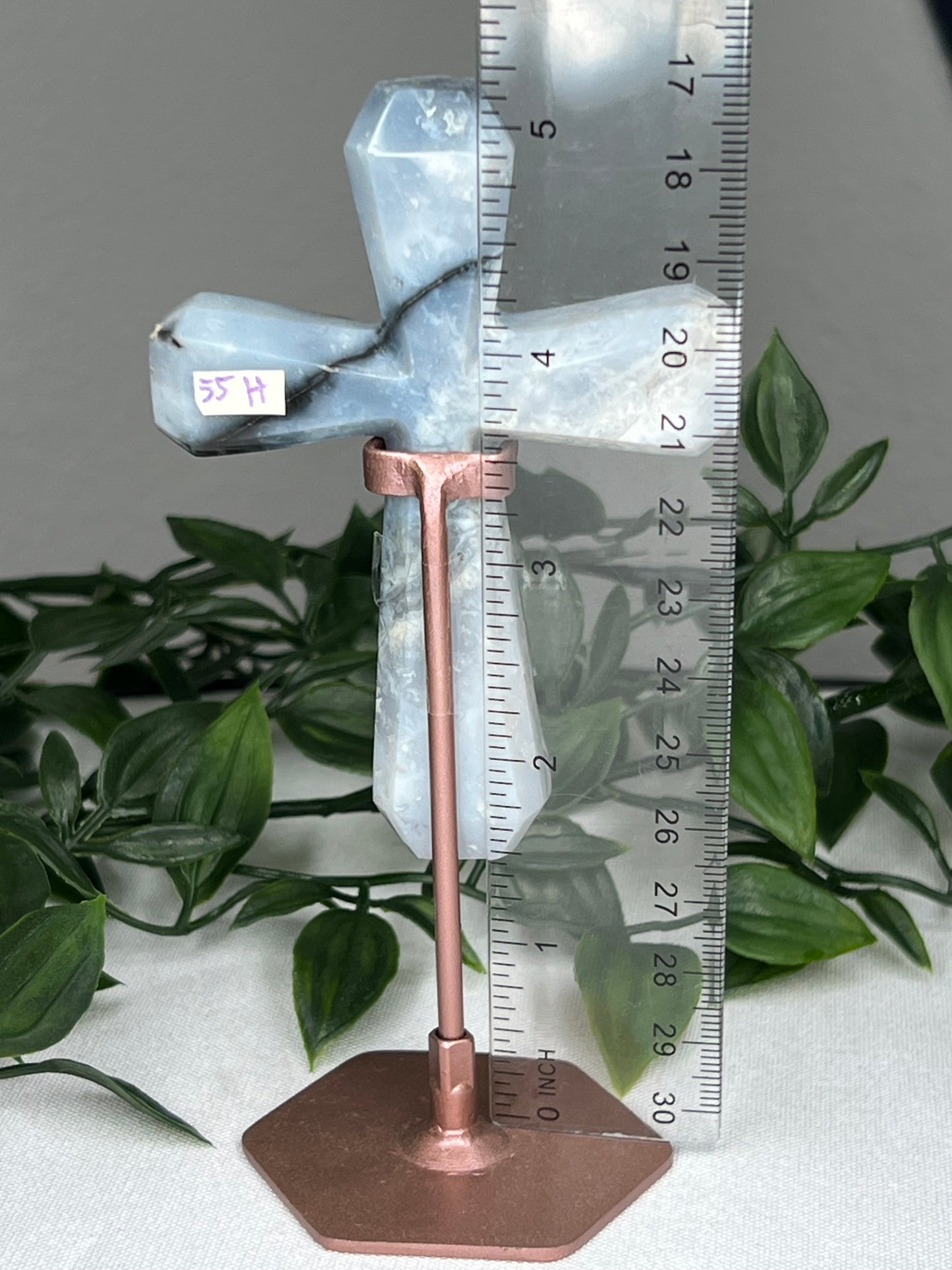 Blue Plume Agate Cross