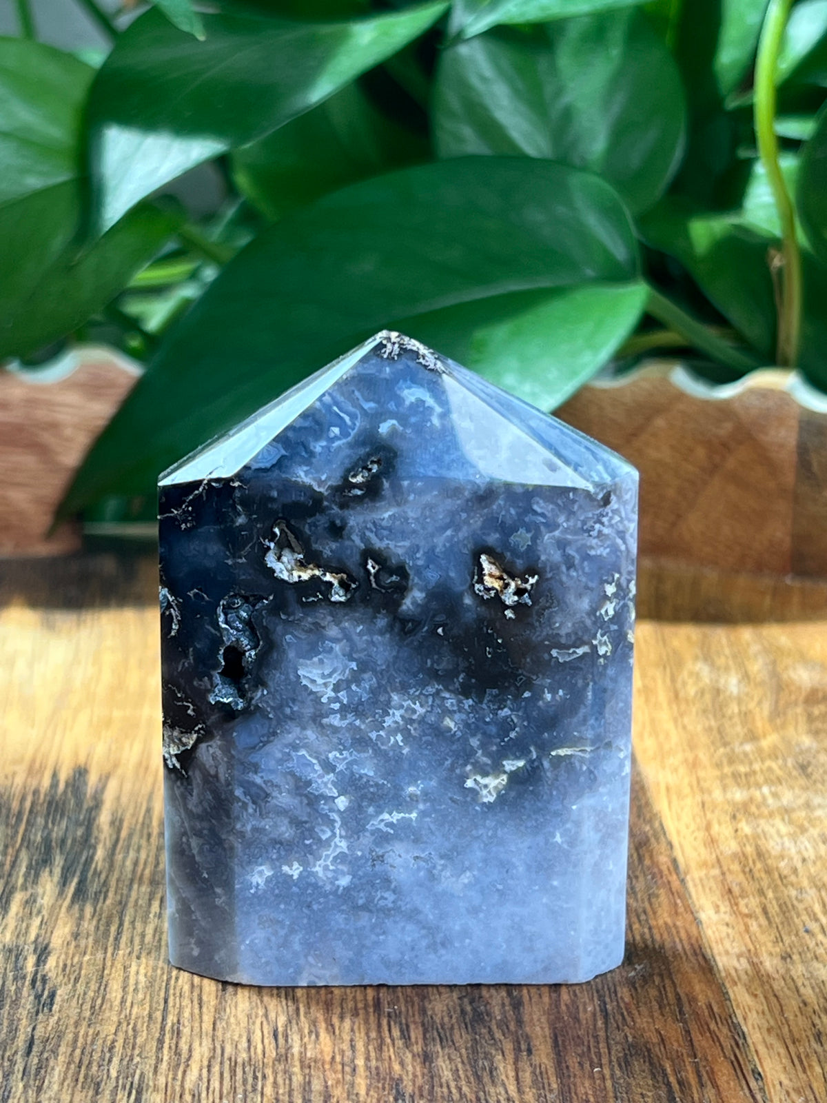 Blue Plume Agate Flat Tower: BN
