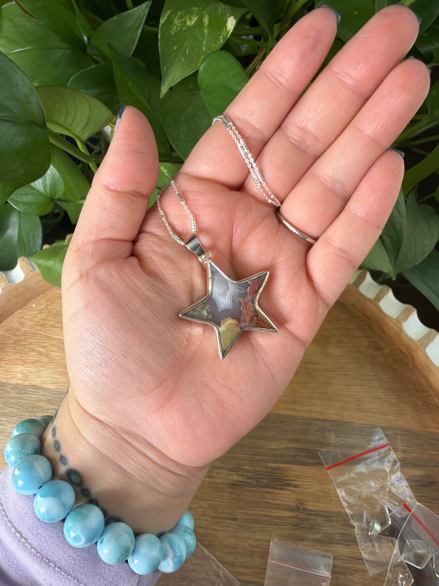 Scenic Moss Agate Star Pendant