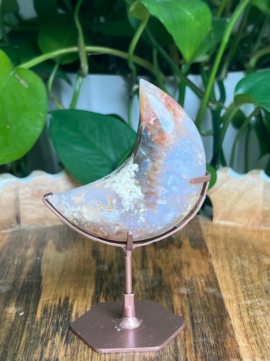 Rainbow Plume Agate Mini Puffy Moon: BA