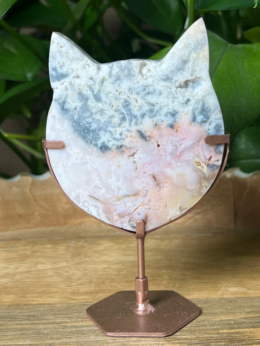 Rainbow Plume Agate Cat Head