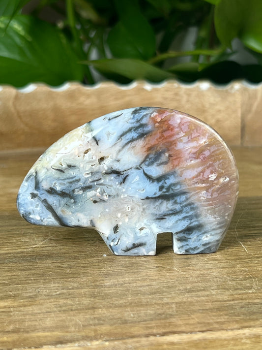Rainbow Plume Agate Bear