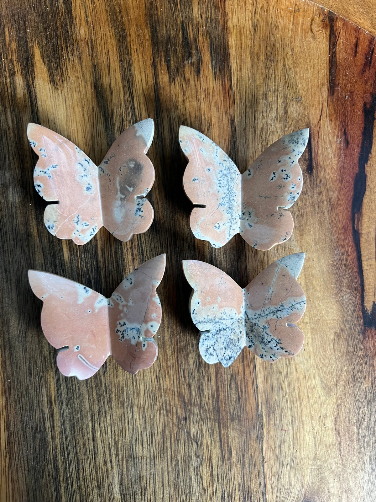 Peachy Pink Dendritic Jasper 3D Butterflies
