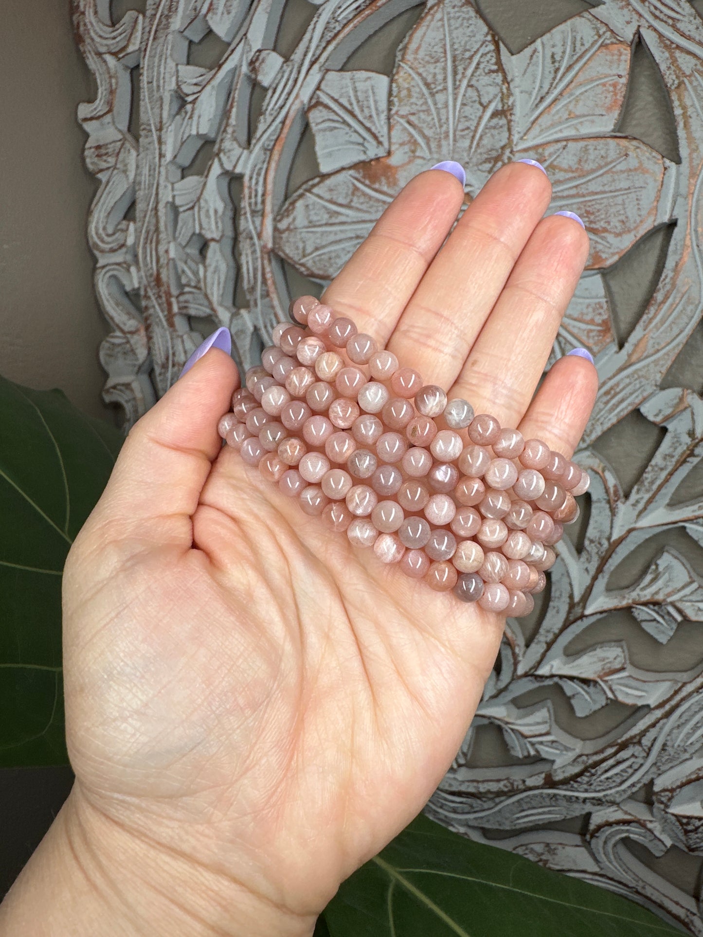 Peach Moonstone Beaded Bracelet (6mm)