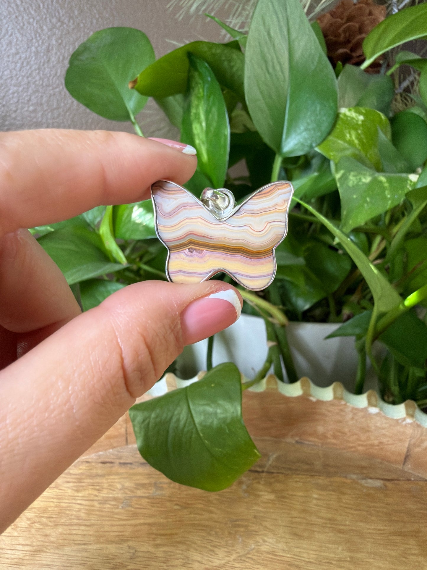 Crazy Lace Agate Butterfly Pendant
