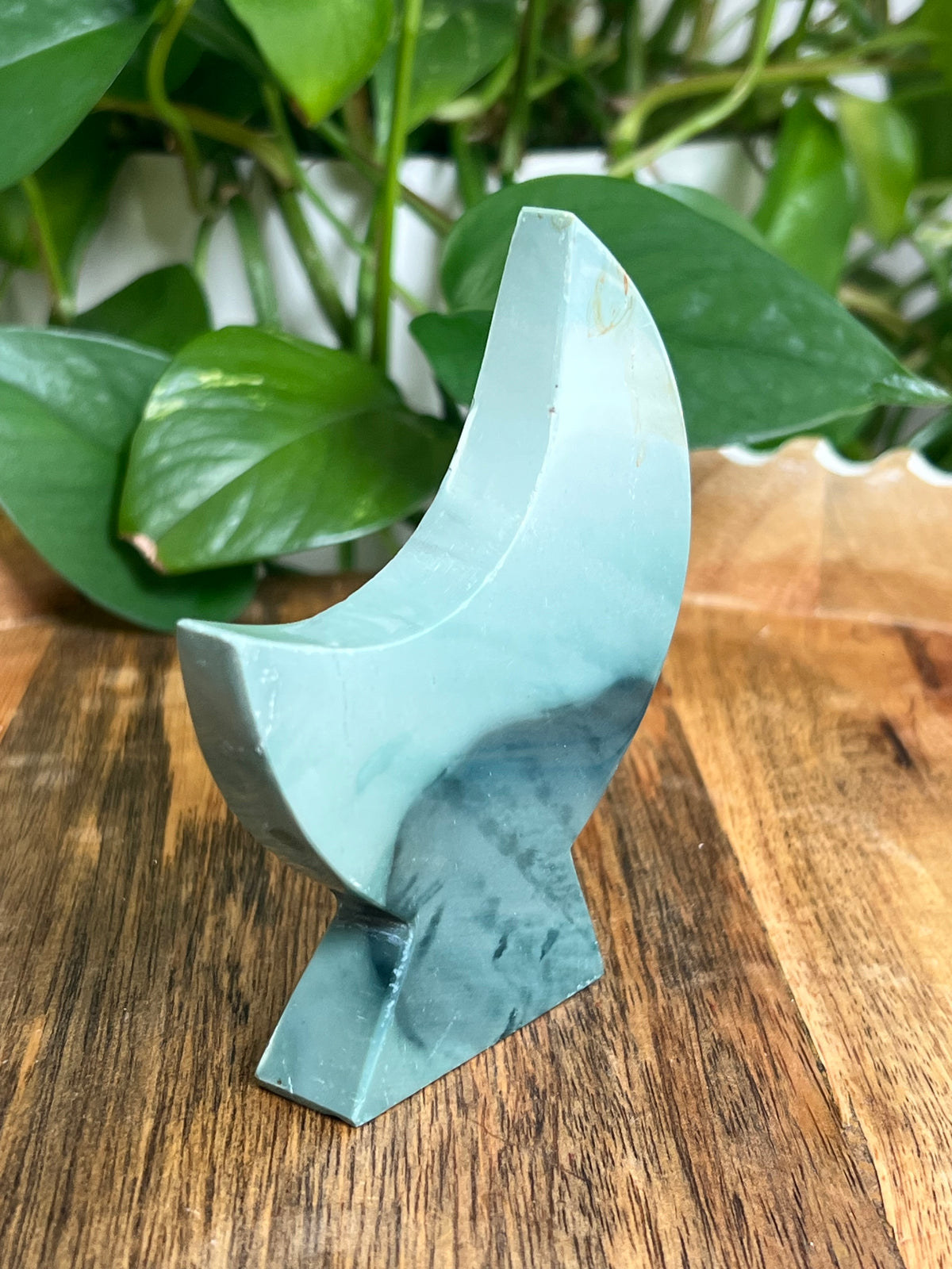 Blue Green Jasper Self-Standing Moon: AA