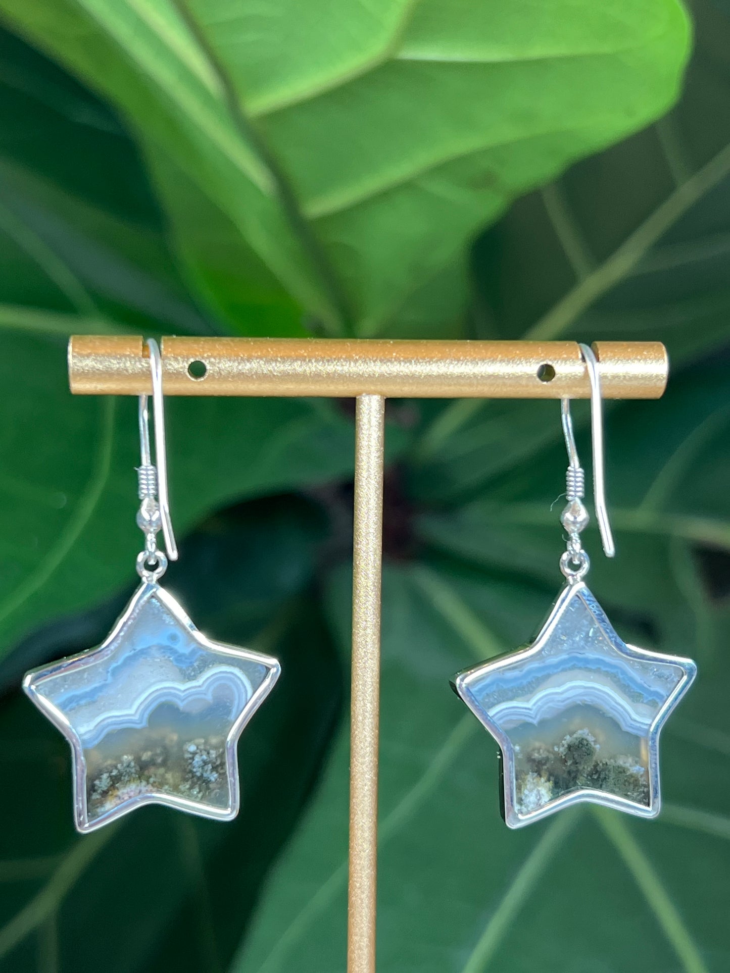 Scenic Moss Agate Star Earrings