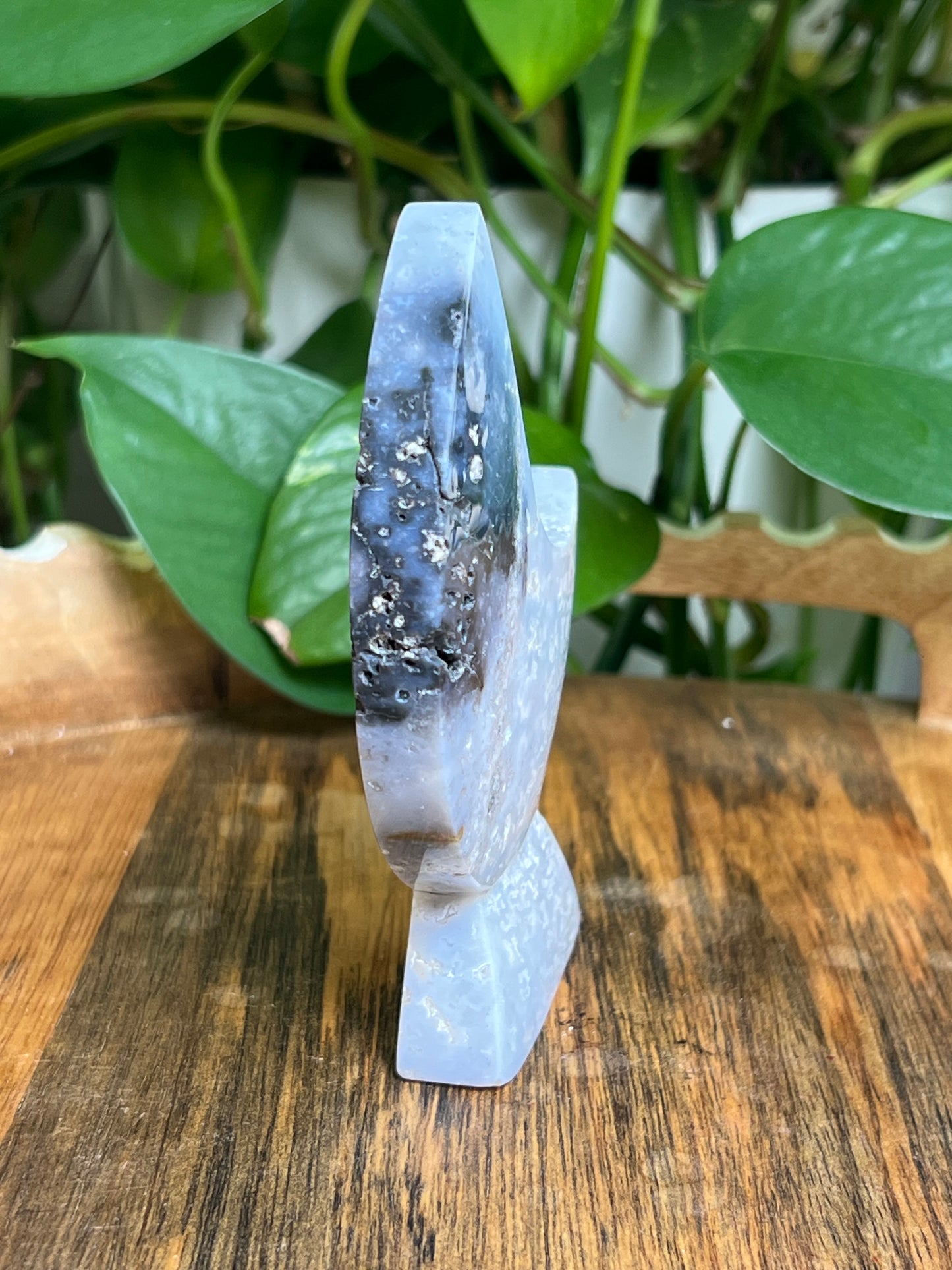 Blue Plume Agate Self-Standing Moon: MQ