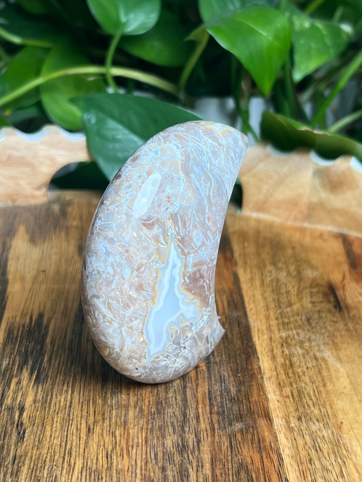Sumatra Plume Agate Self-Standing Moon: ND