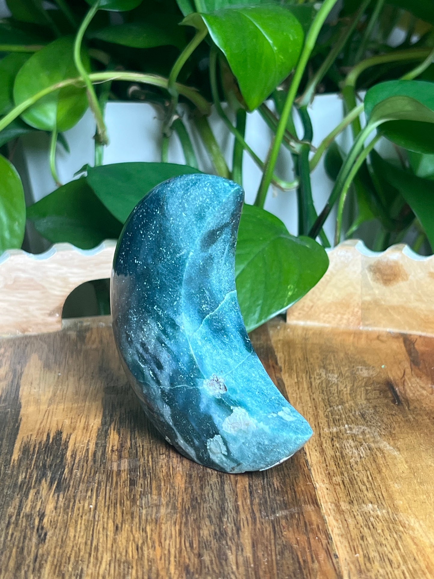 Blue Green Jasper Self-Standing Moon: BE