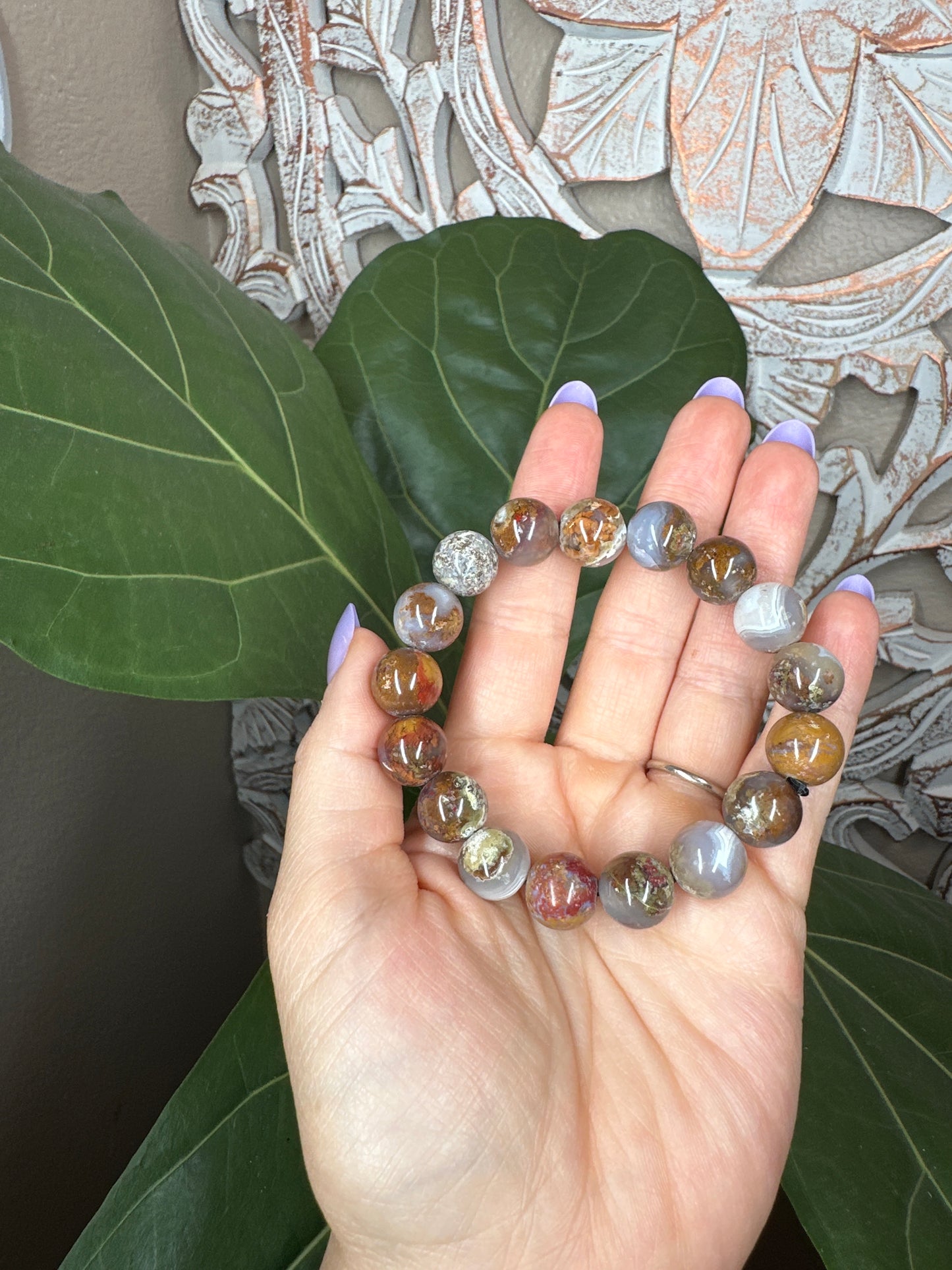 Scenic Moss Agate Beaded Bracelet (12mm)