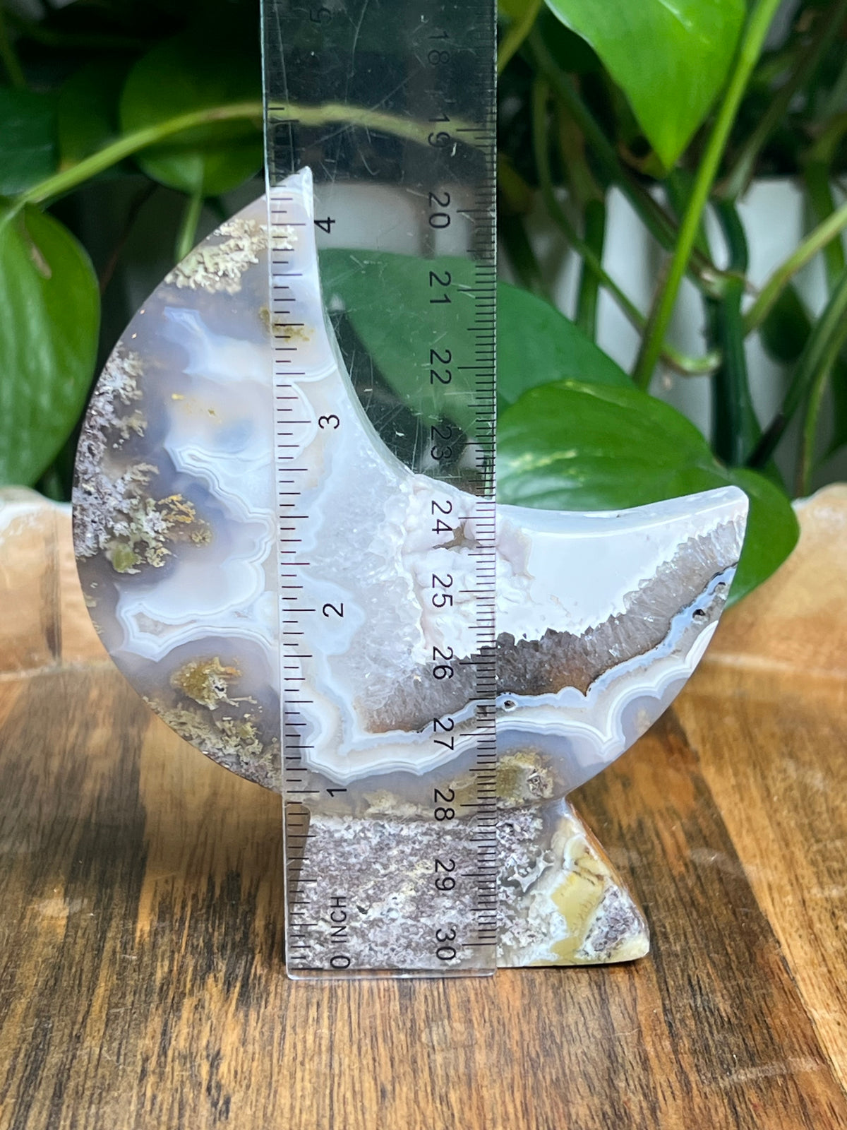 Scenic Moss Agate Self-Standing Moon: NF