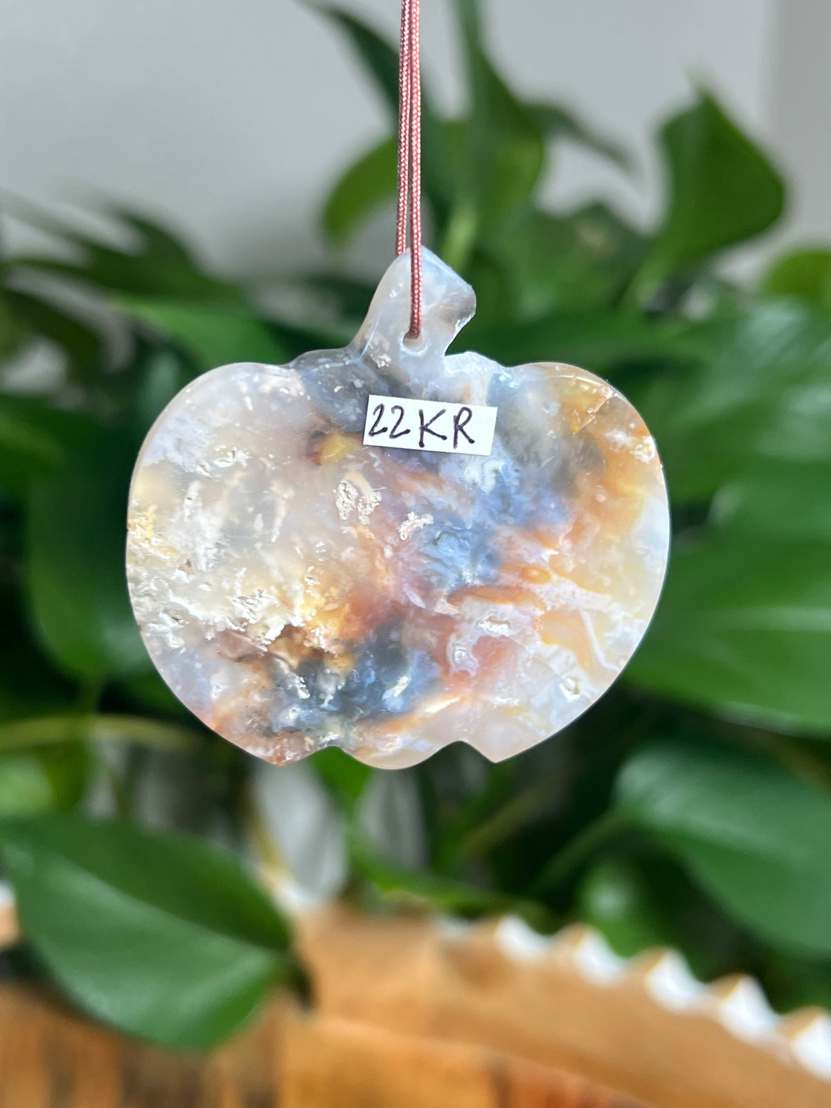 Rainbow Plume Agate Ornament Pumpkin: KR