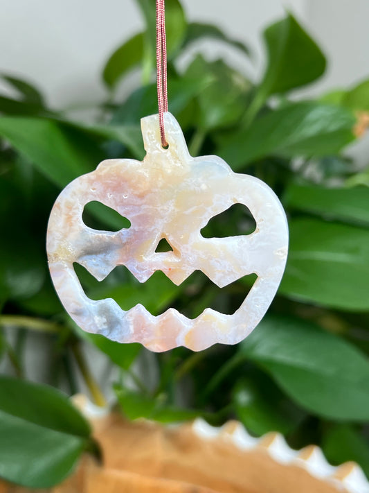 Rainbow Plume Agate Ornament Pumpkin: AG