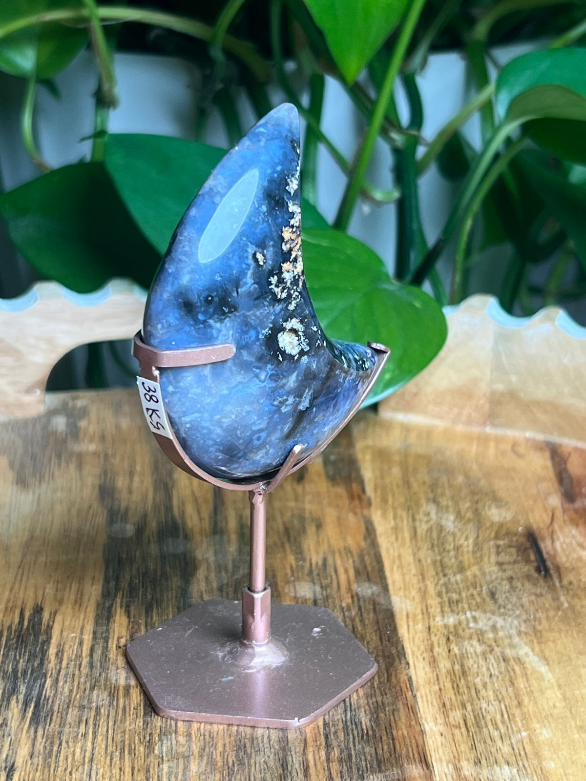 Blue Plume Agate Mini Puffy Moon: KA