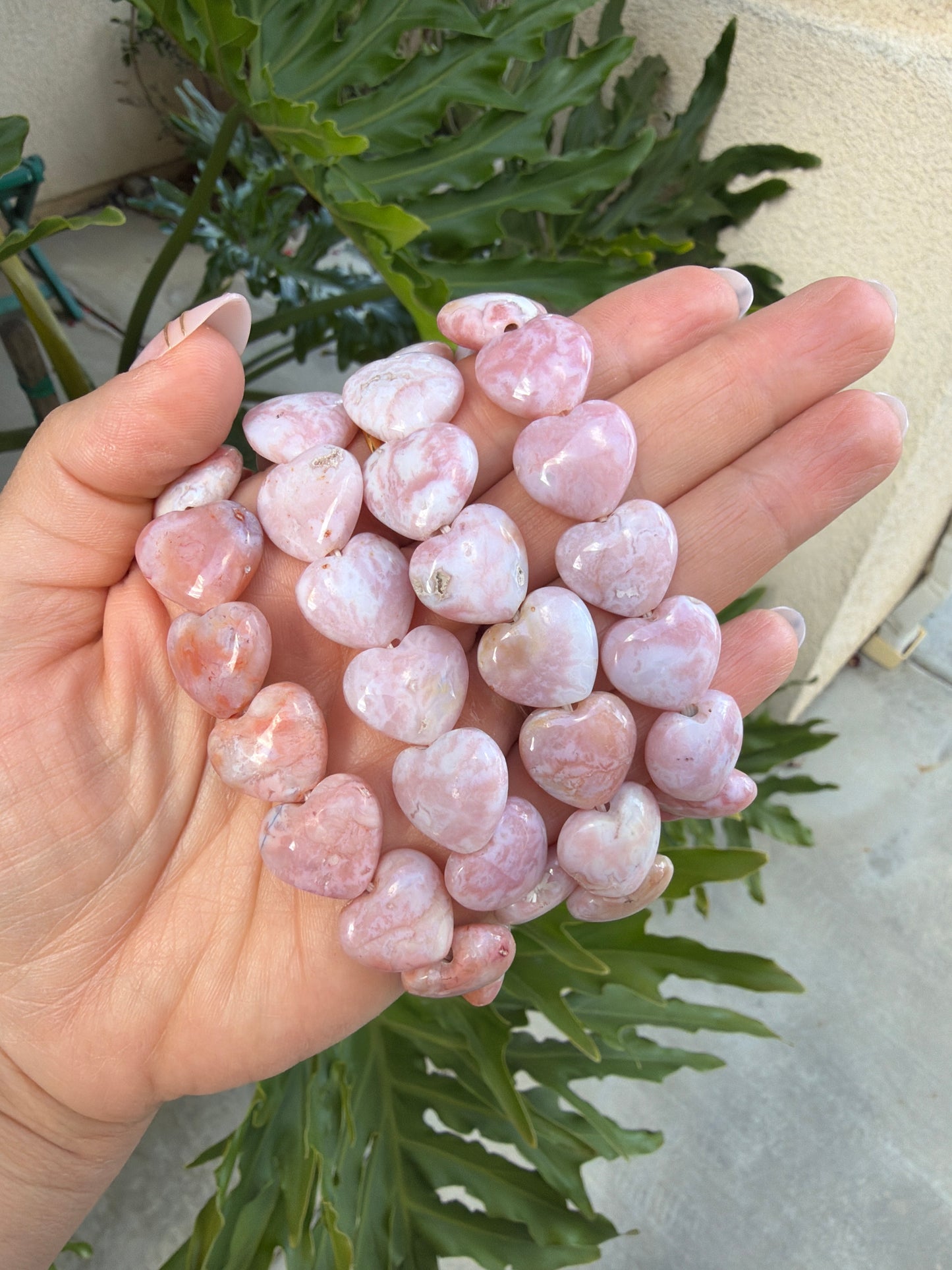Pink Carnelian Heart Beaded Bracelet ( 17mm)
