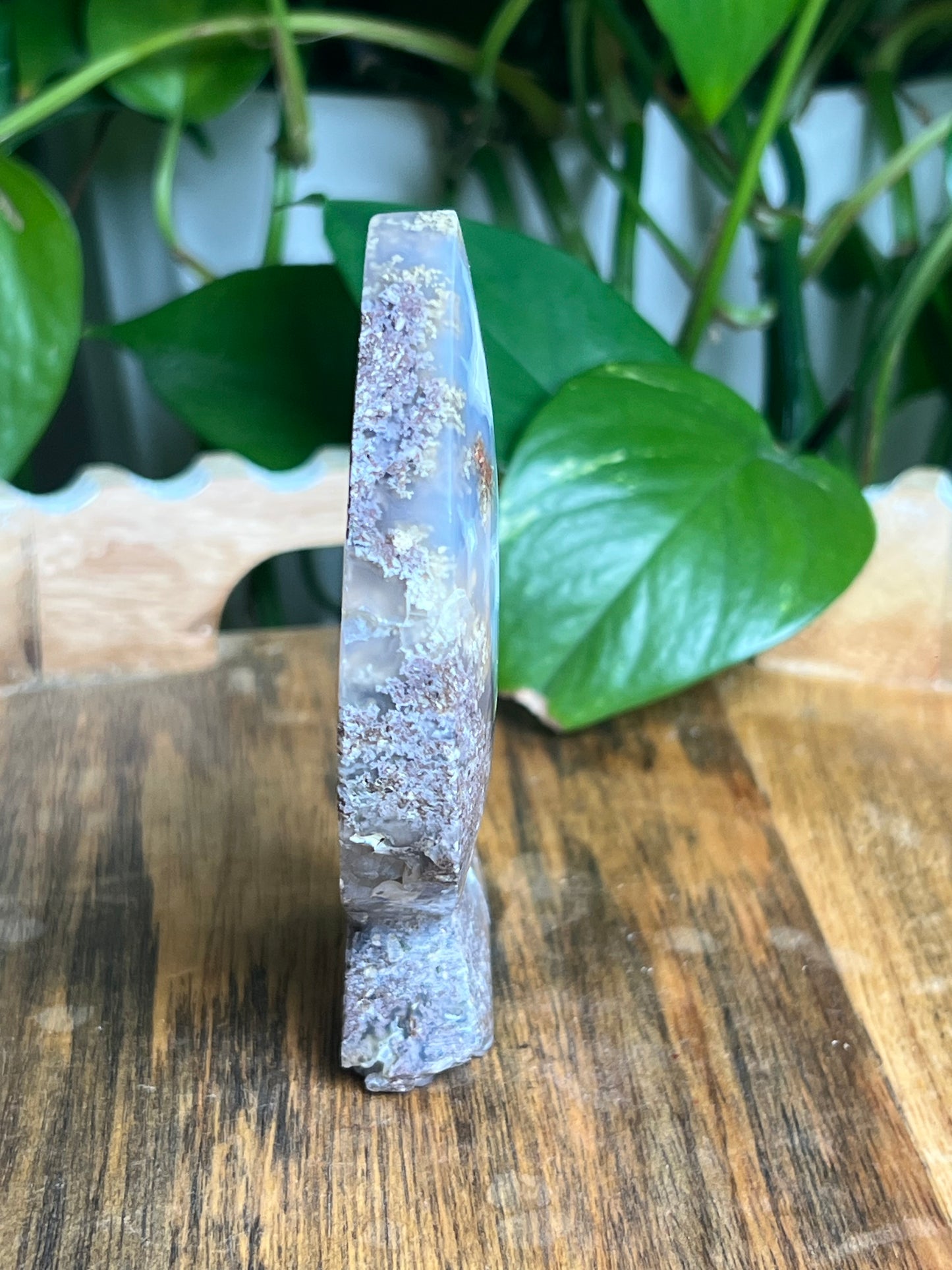 Scenic Moss Agate Self-Standing Moon: NX
