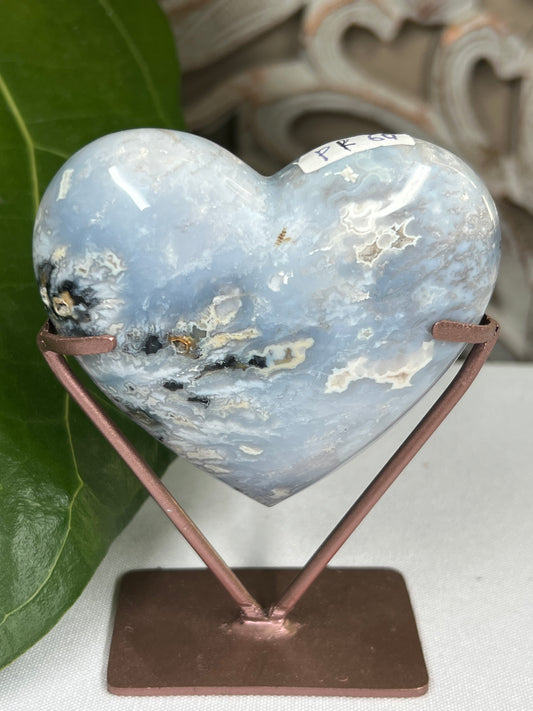 Blue Plume Agate Heart