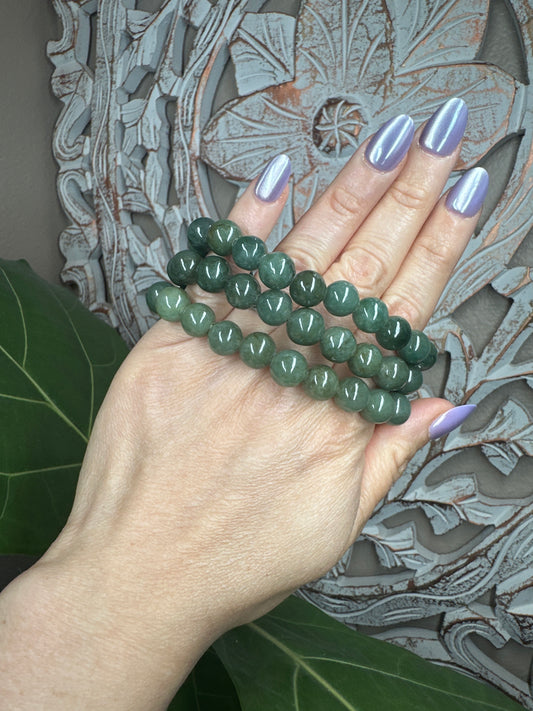 Green Burmese Jade Beaded Bracelet (10mm)