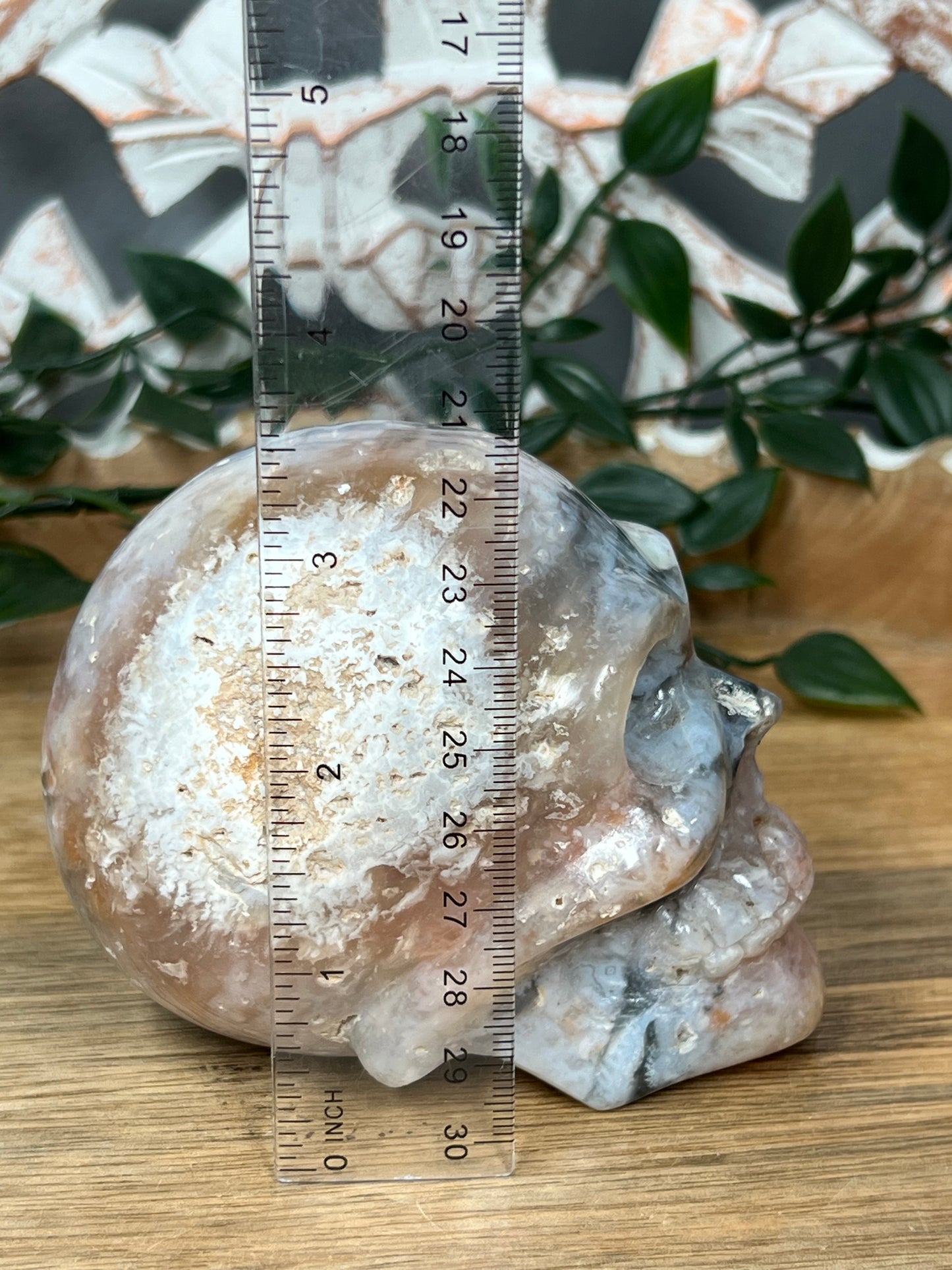 Rainbow Plume Agate Skull