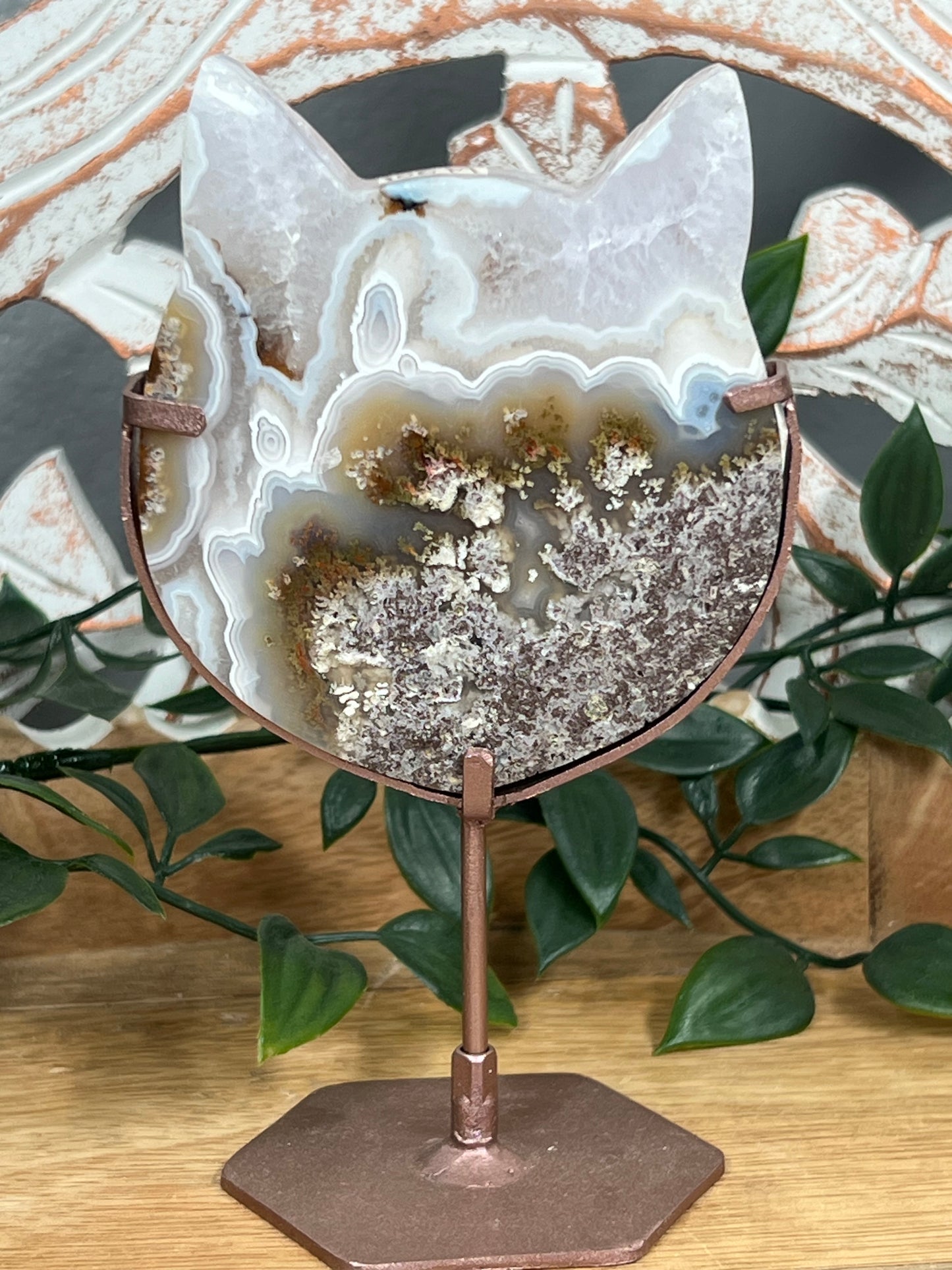 Scenic Moss Agate Cat Head