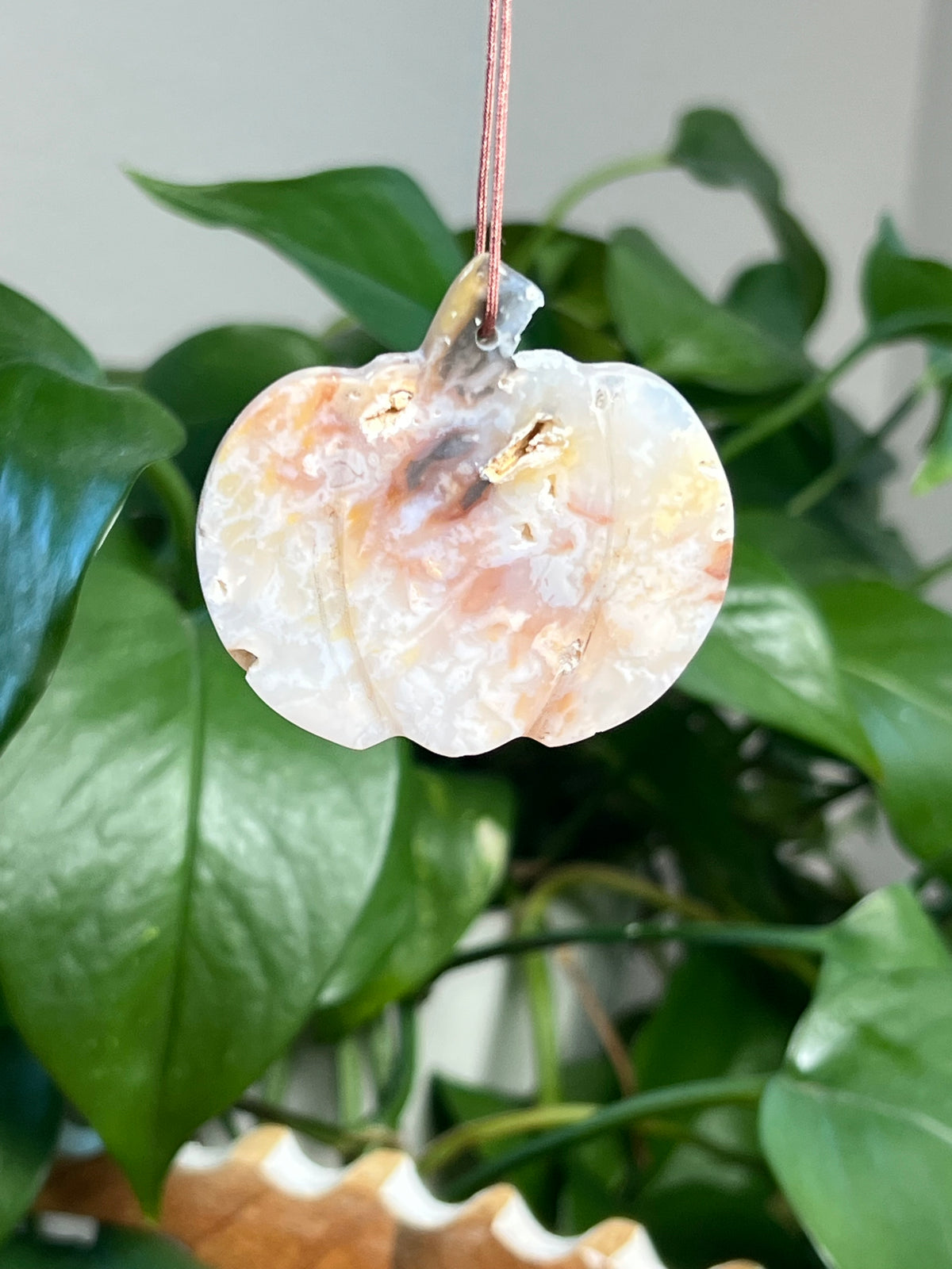 Rainbow Plume Agate Pumpkin Ornaments
