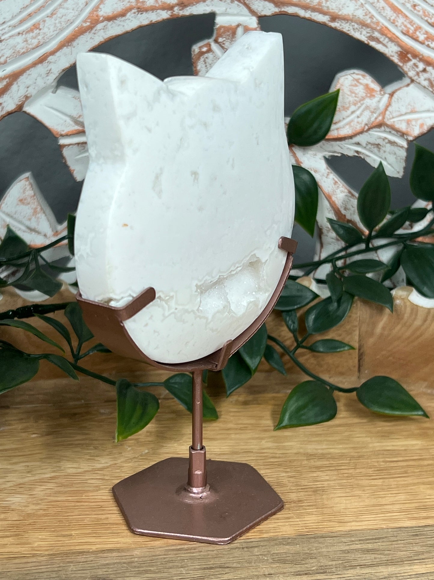 White Plume Agate Cat Head