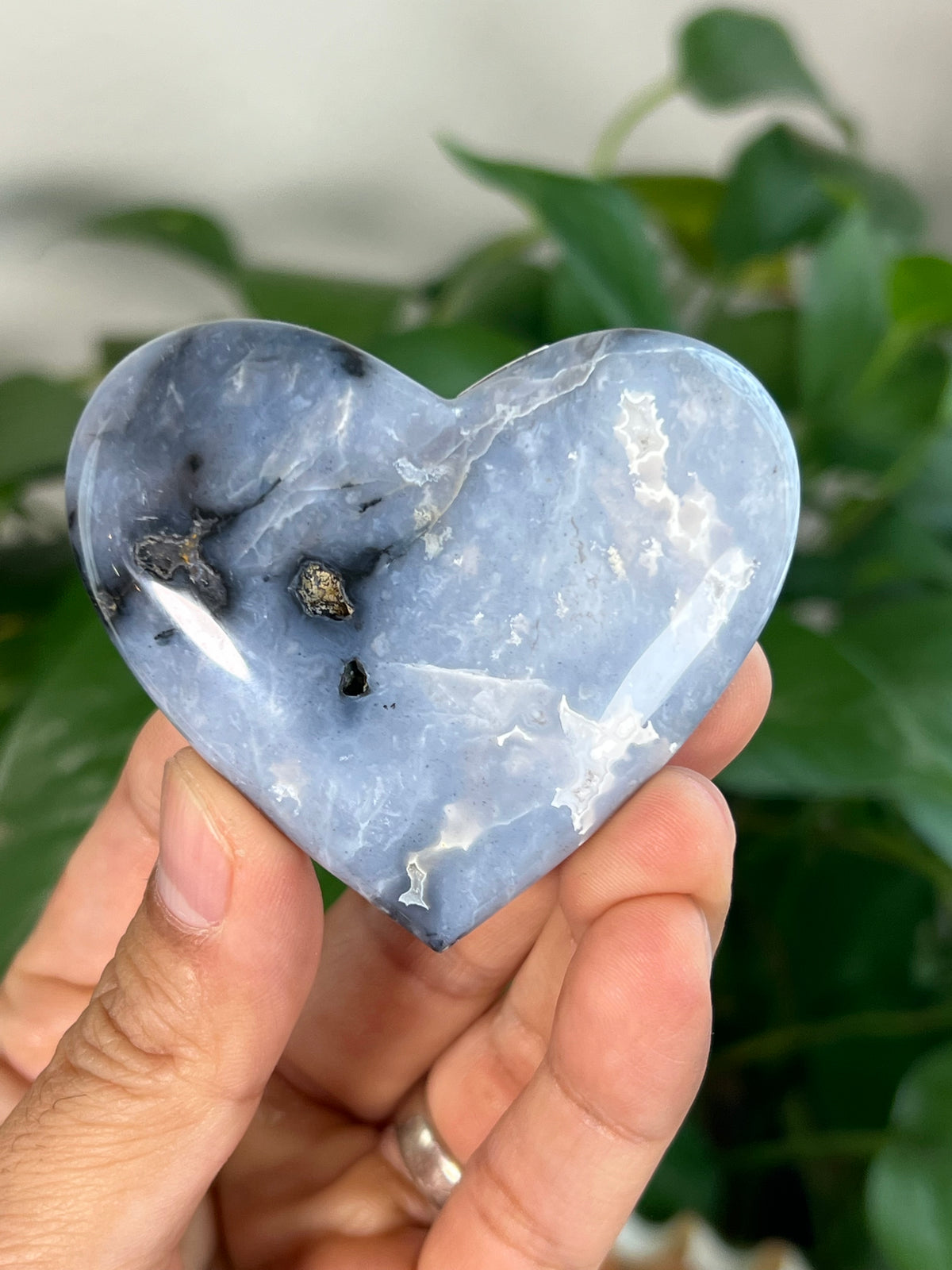 Blue Plume Agate Small Hearts