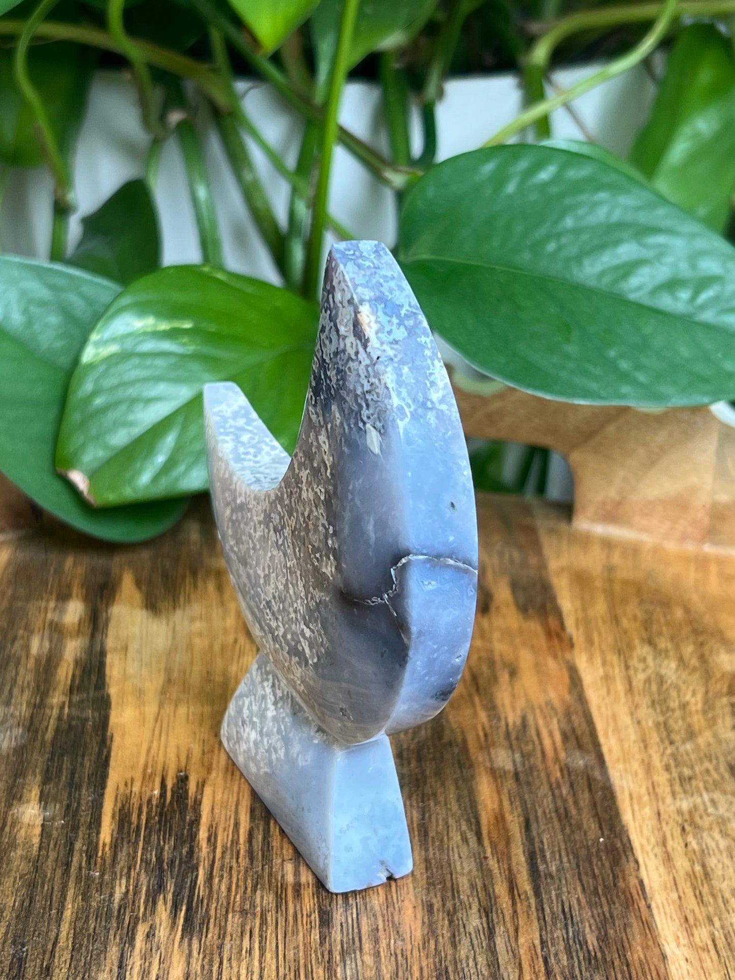 Blue Plume Agate Self-Standing Moon: CK