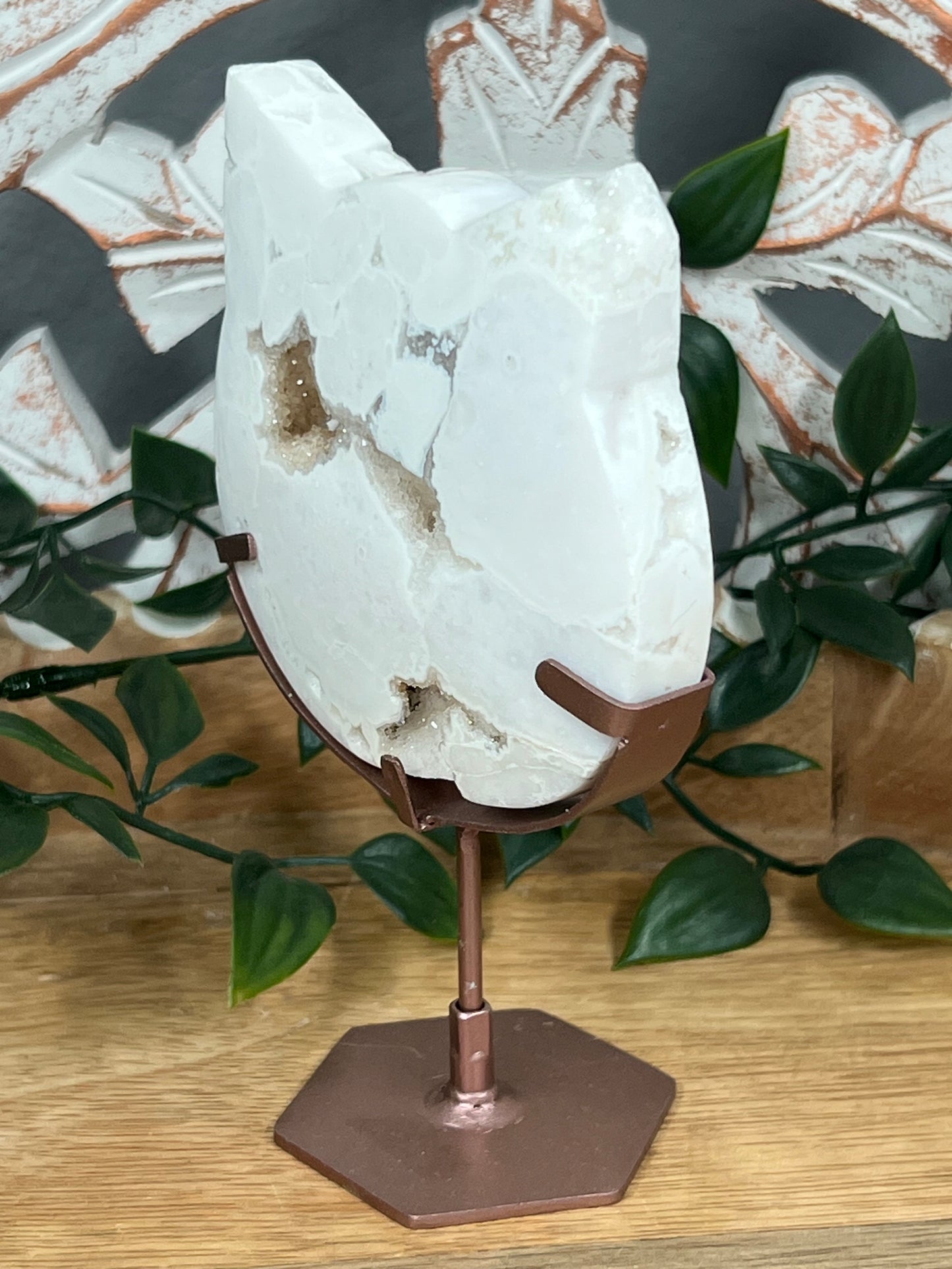 White Plume Agate Cat Head