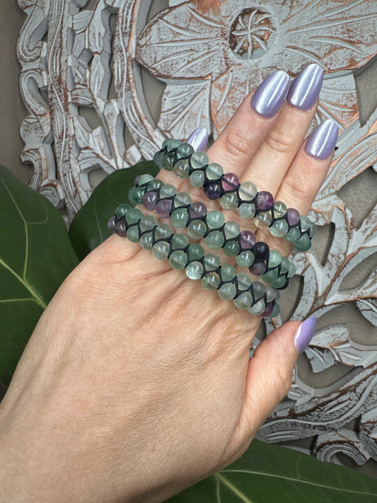 Two Row Adjustable Fluorite Beaded Bracelet (6mm)