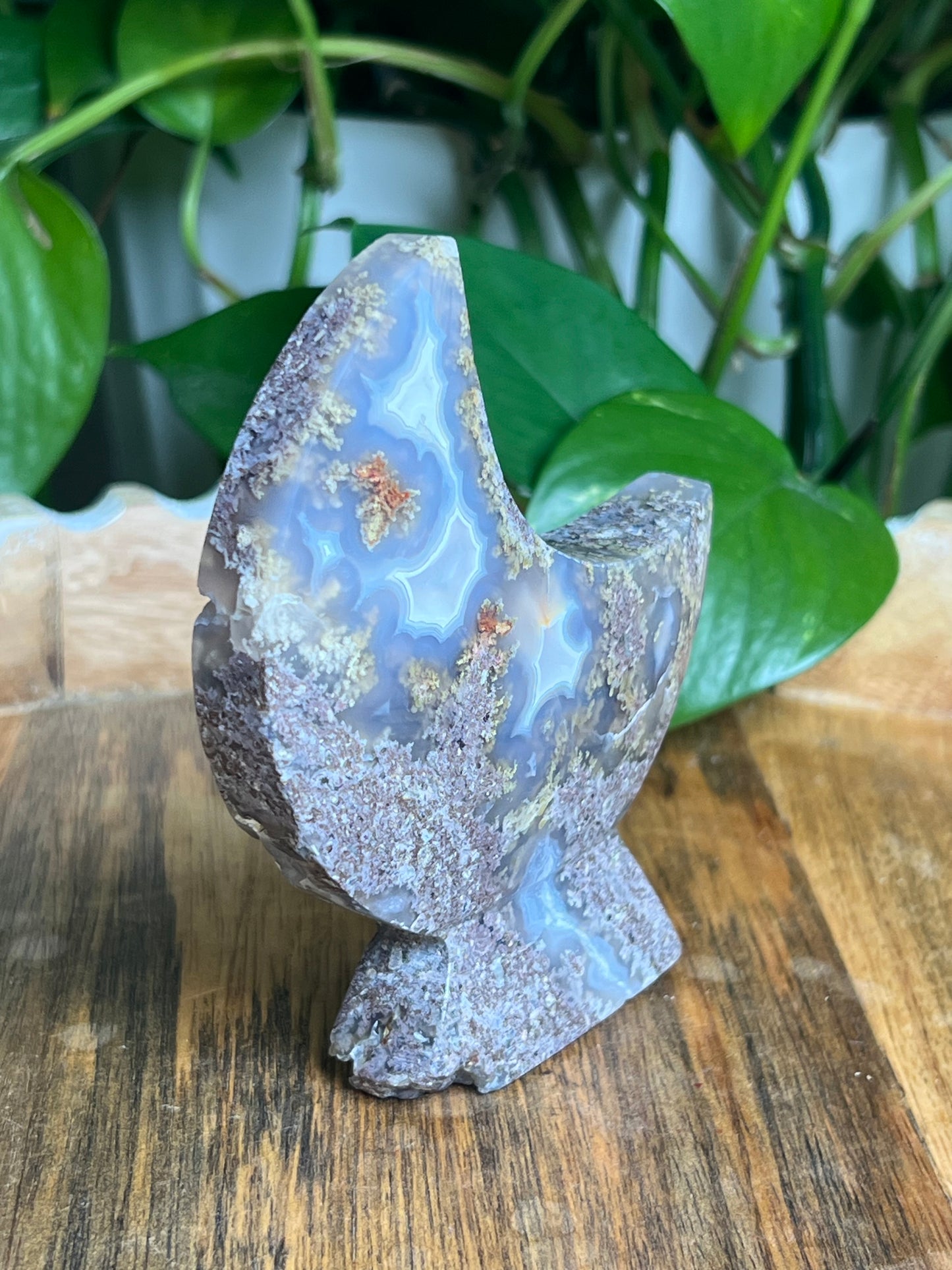 Scenic Moss Agate Self-Standing Moon: NX