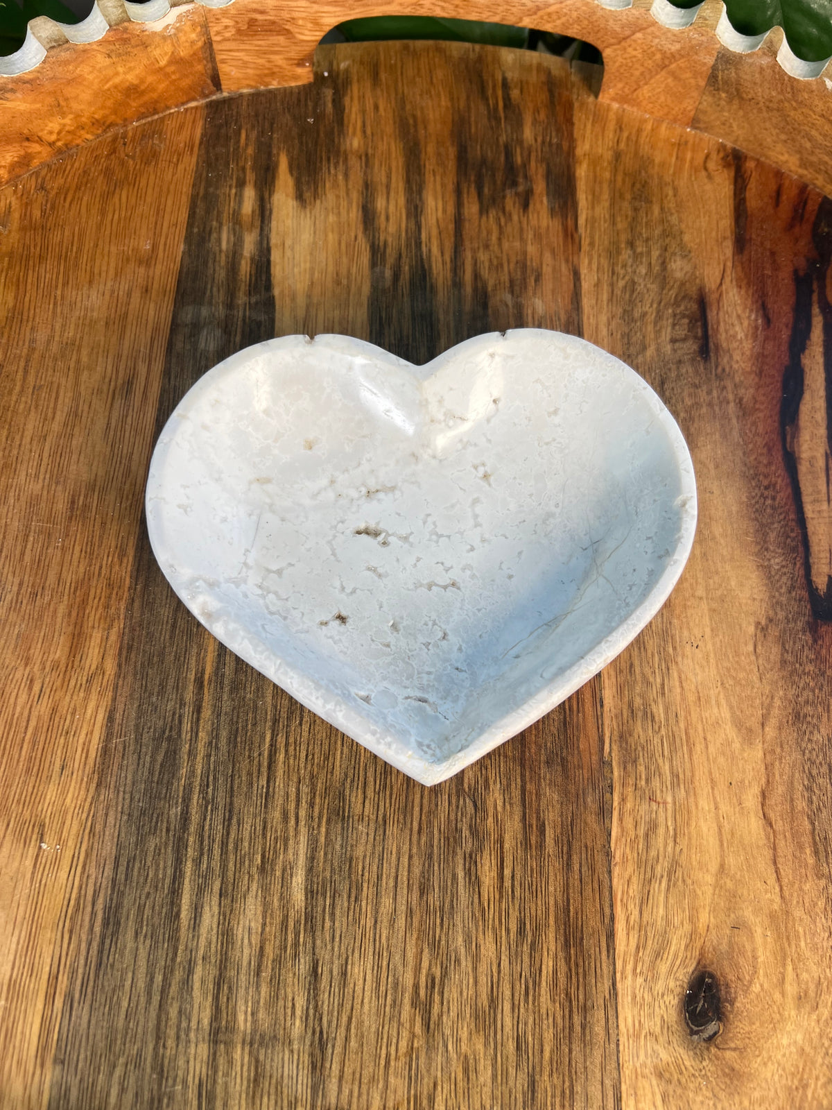 White Plume Agate Heart Bowl: S