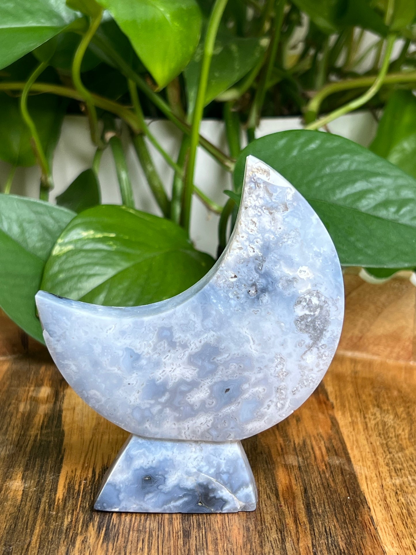 Blue Plume Agate Self-Standing Moon: CG