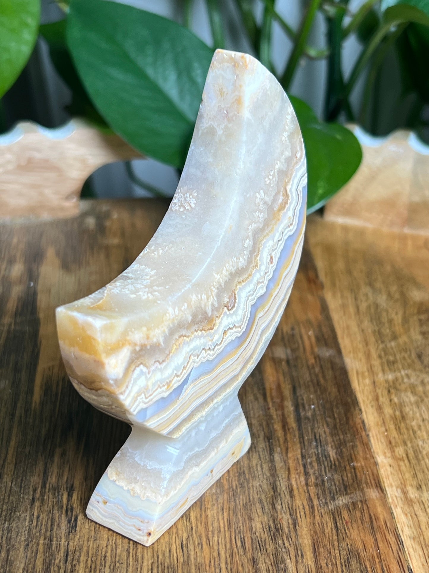 Yellow Crazy Lace Agate Self-Standing Moon: BA