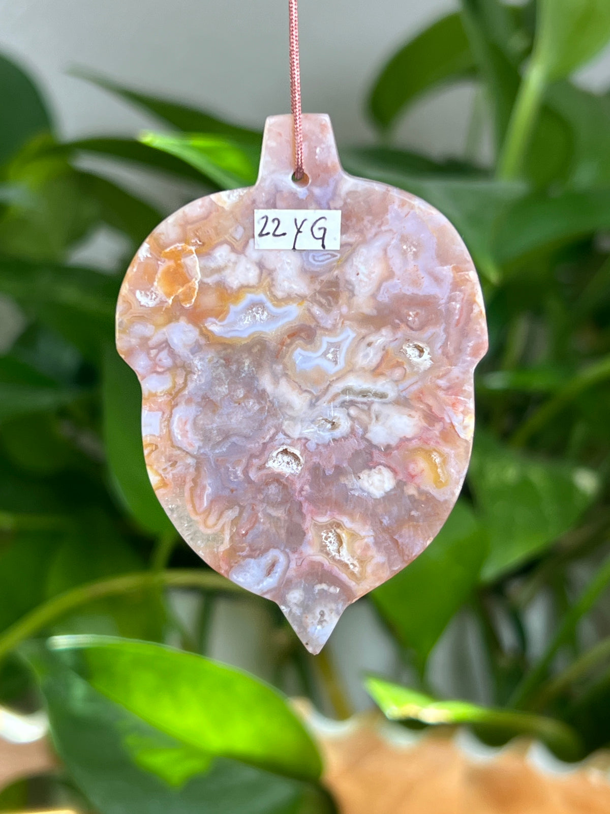 Sumatra Plume Agate Ornament Acorn: YG
