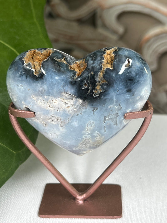 Blue Plume Agate Heart