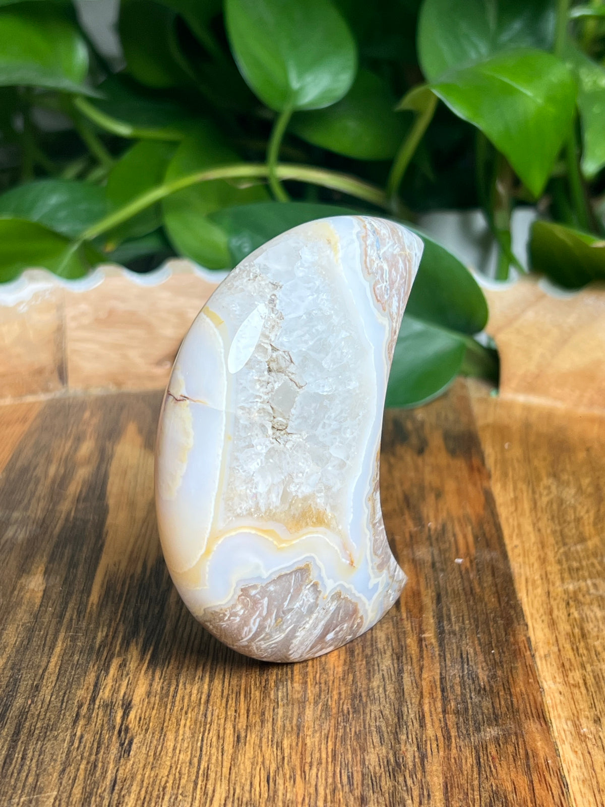 Sumatra Plume Agate Self-Standing Moon: NA