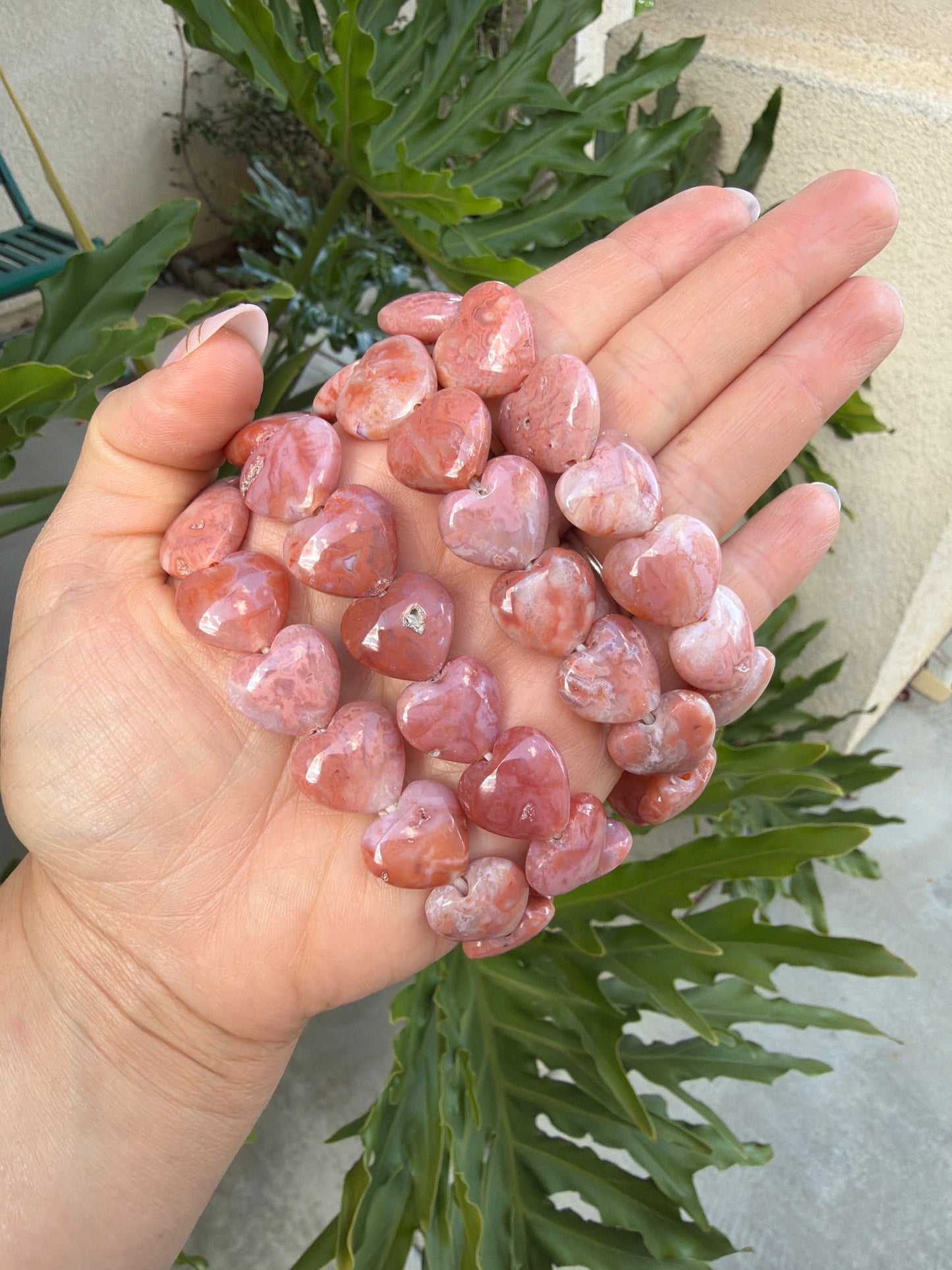 Pink Carnelian Heart Beaded Bracelet ( 17mm)