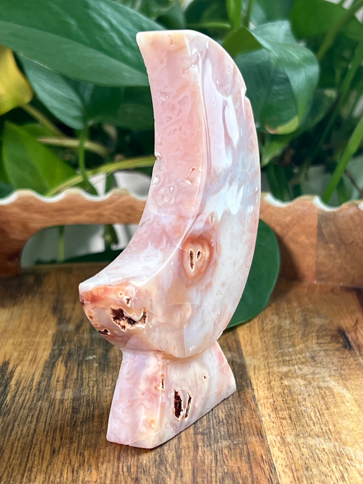 Pink Carnelian Self Standing Moon: HC
