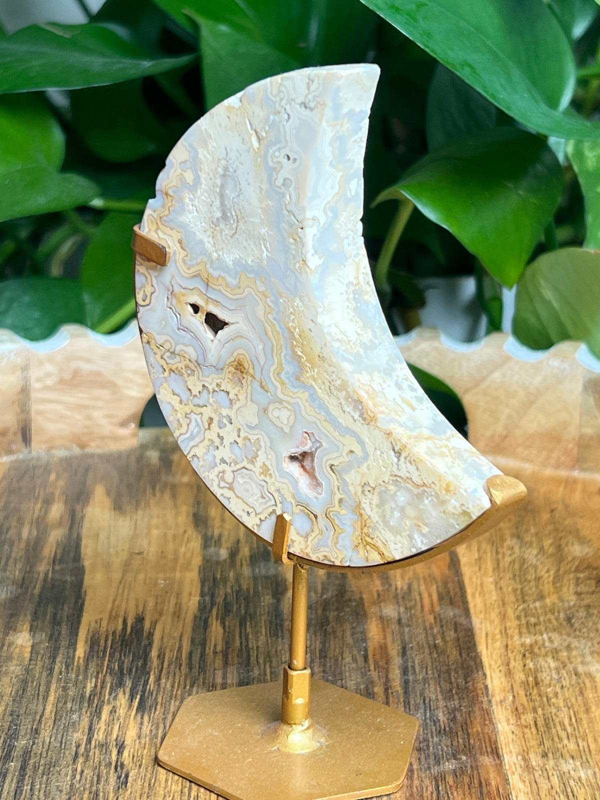Yellow Crazy Lace Agate Moon: EM