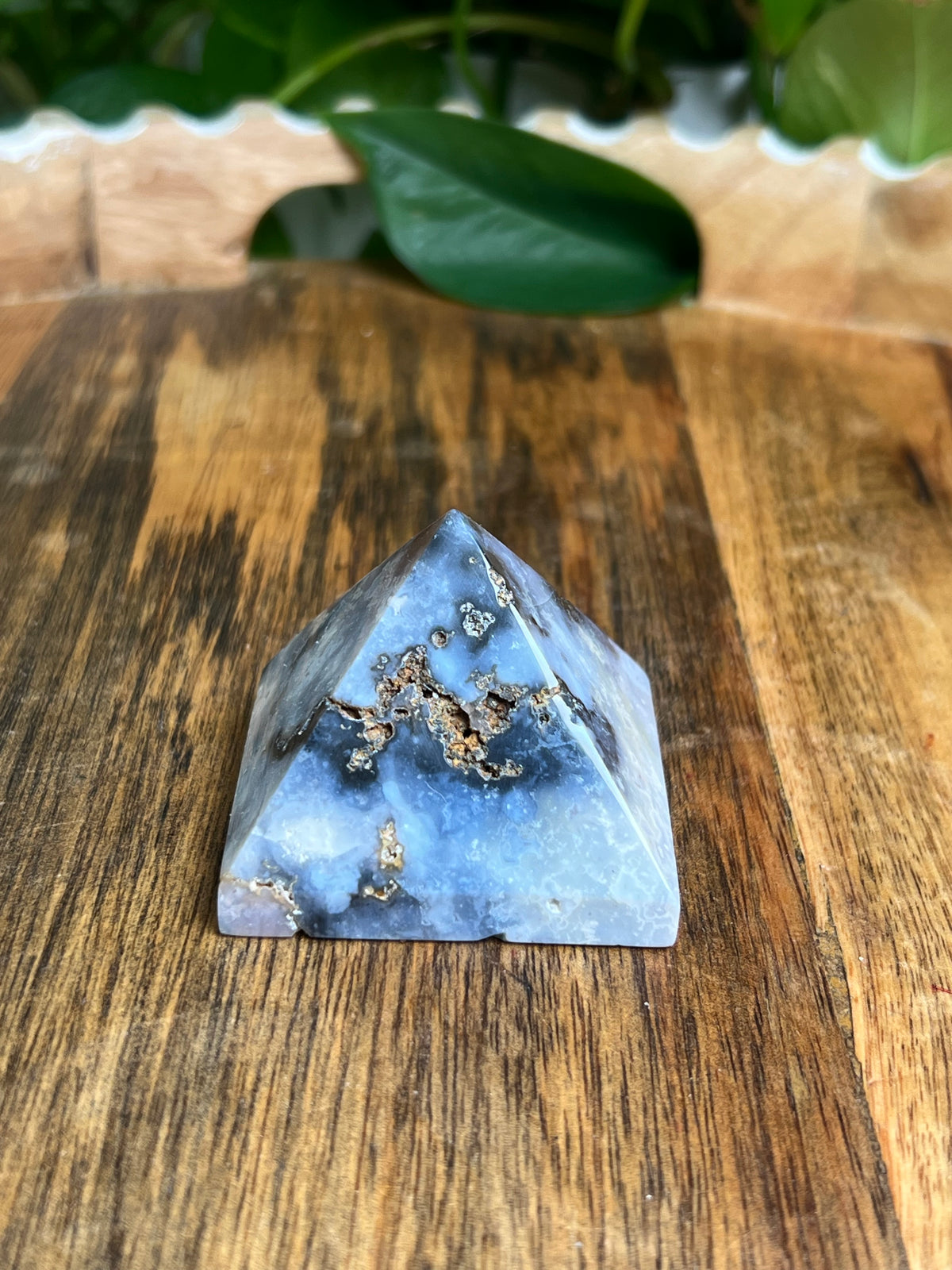 Blue Plume Agate Pyramid: PS