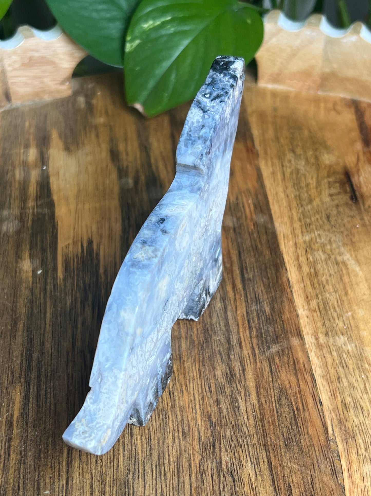 Blue Plume Agate Wolf: Q