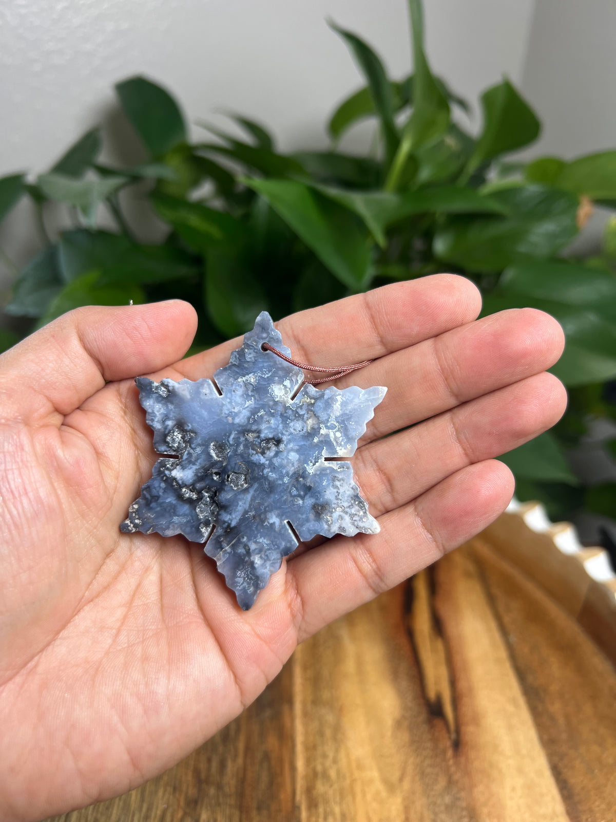Blue Plume Agate Ornament Snowflake: G