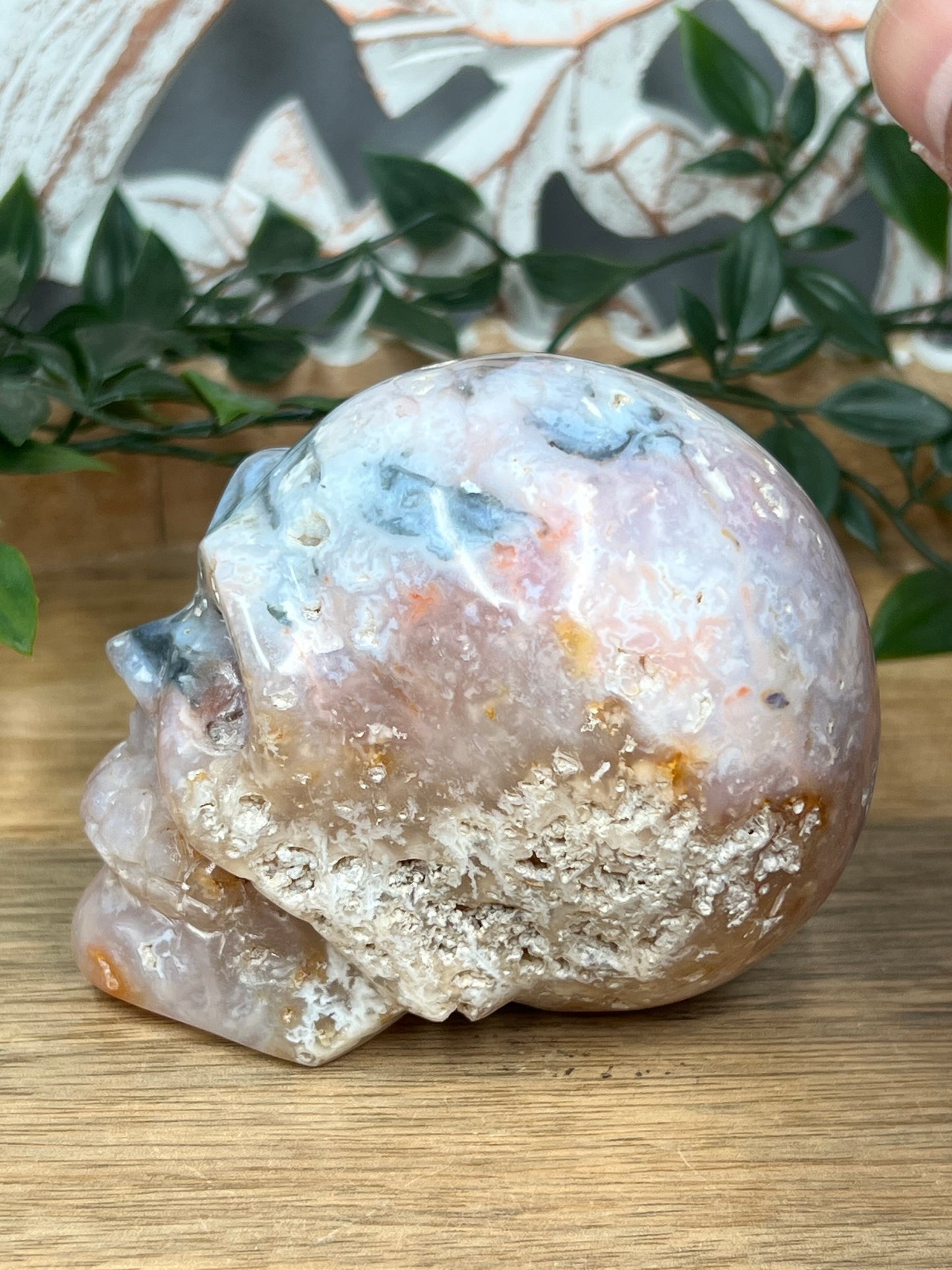 Rainbow Plume Agate Skull