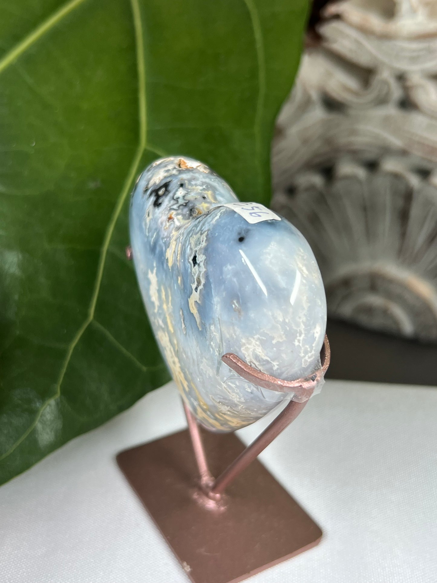 Blue plume agate heart