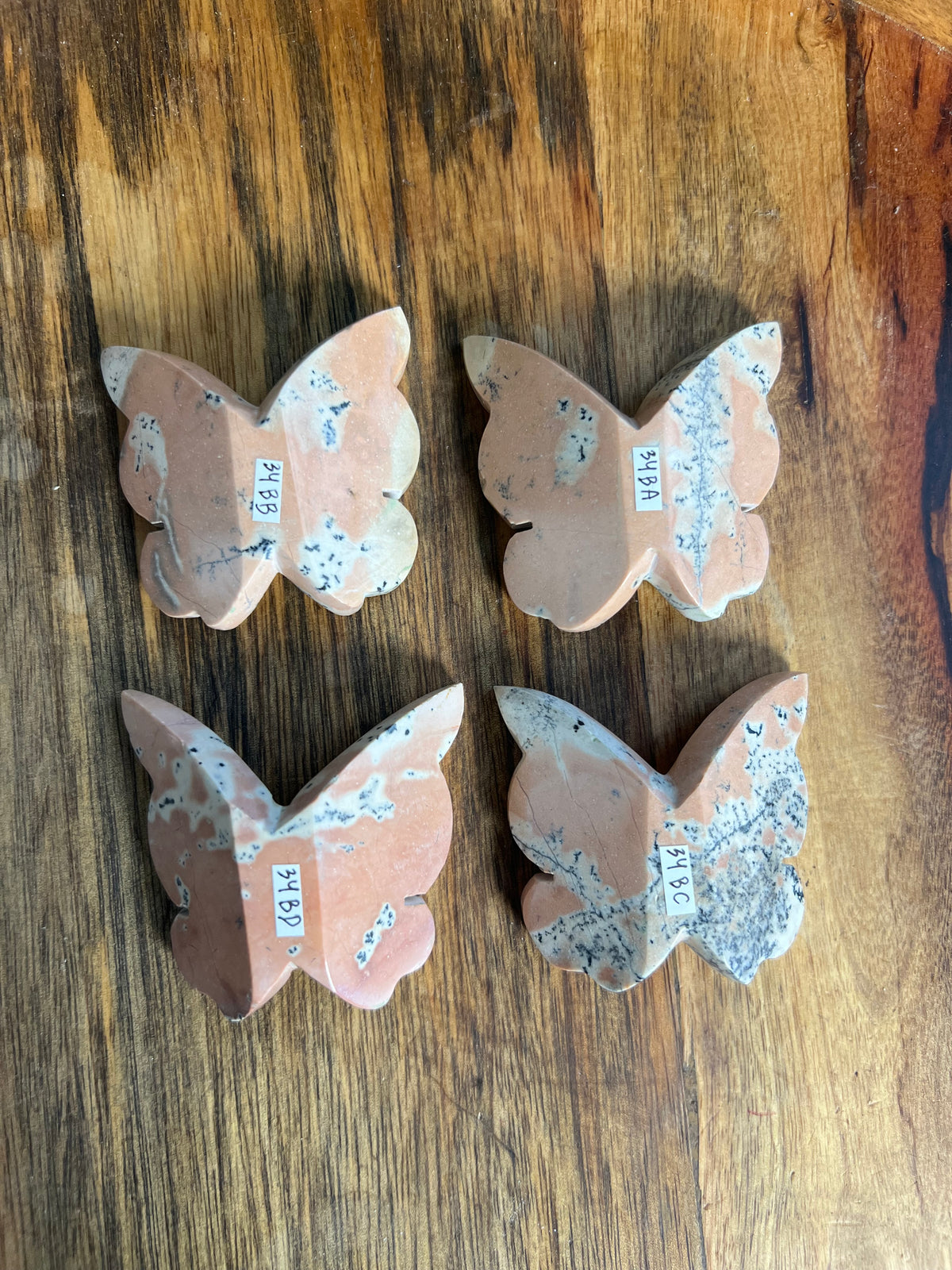 Peachy Pink Dendritic Jasper 3D Butterflies