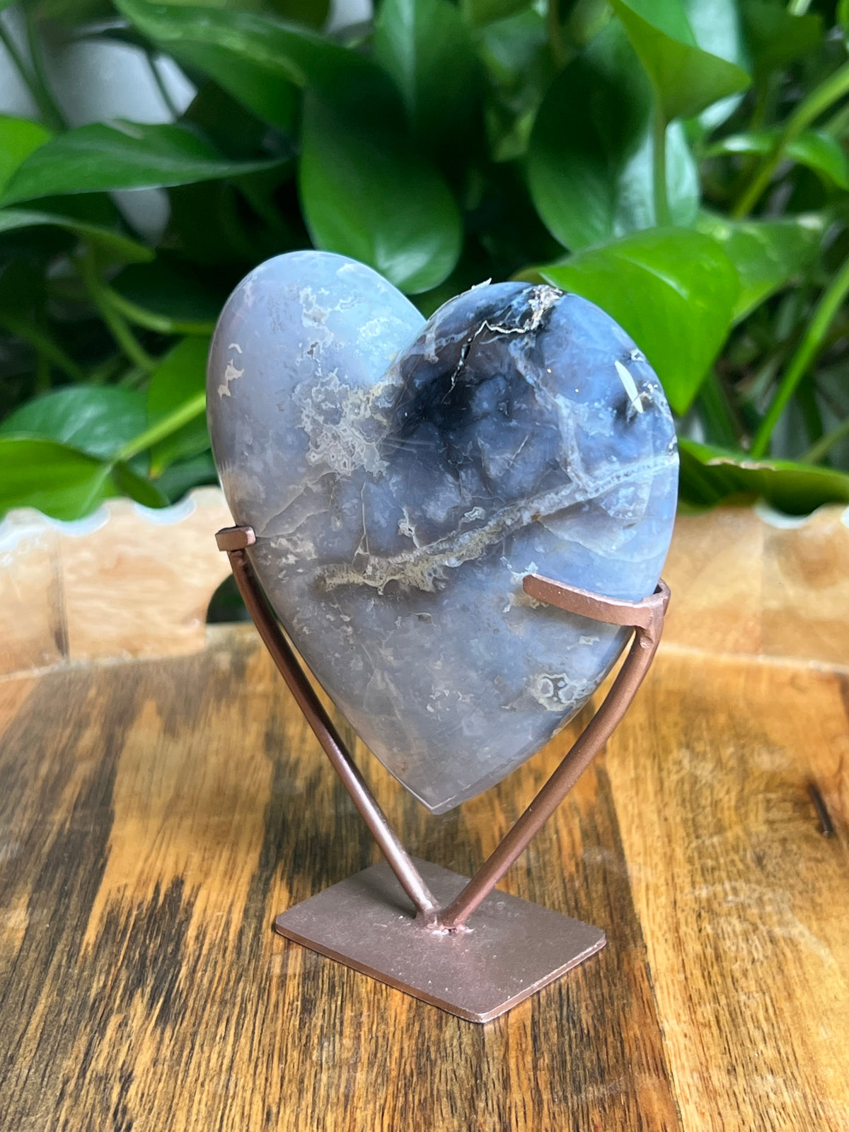 Blue Plume Agate Heart: MF