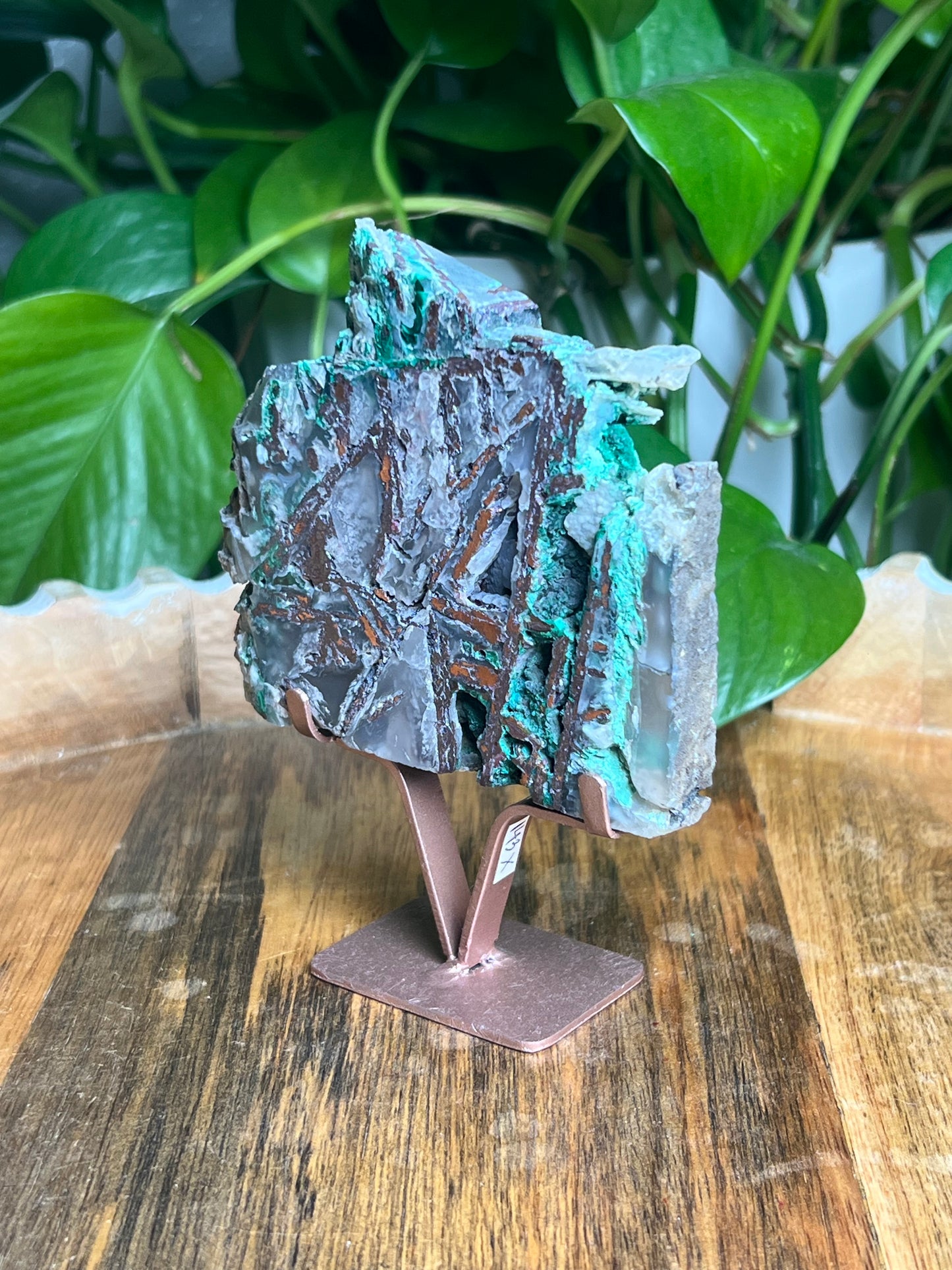 Copper In Malachite Chrysocolla and Chalcedony Slab: X
