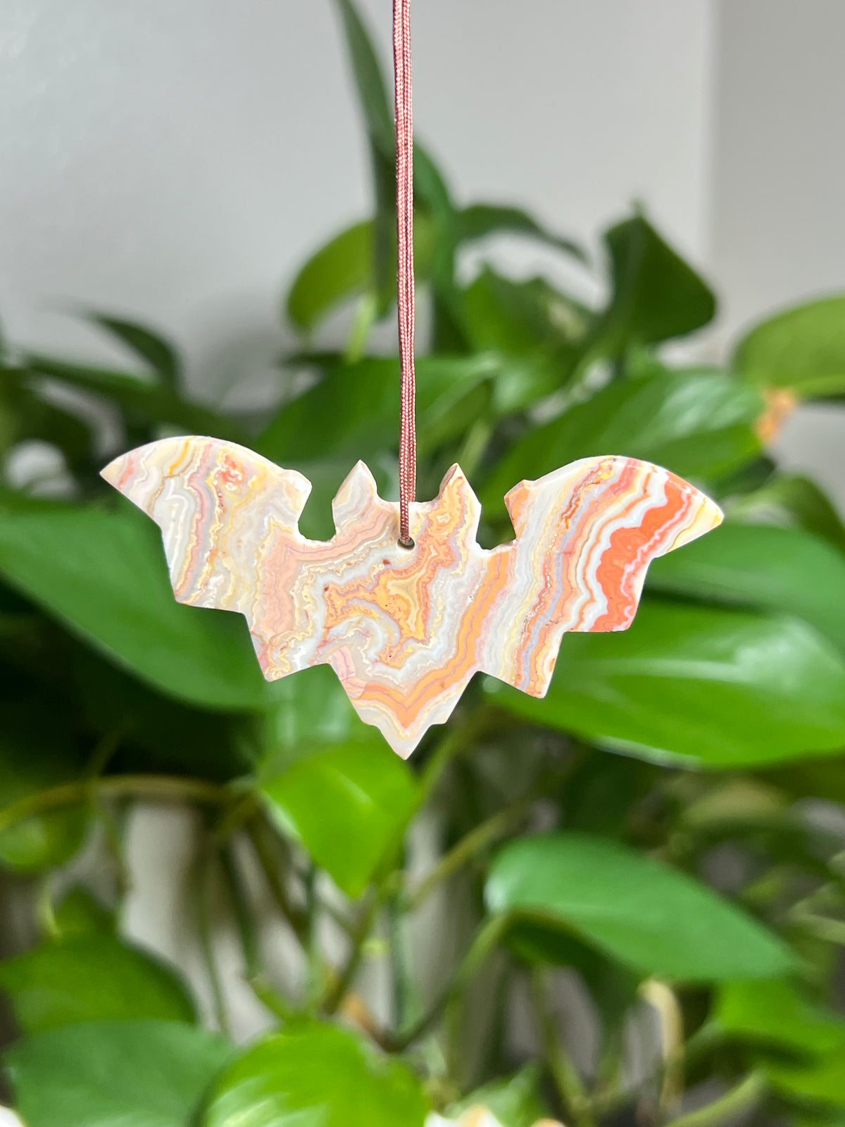 Crazy Lace Agate Ornament Bat: S